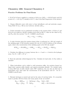 Chemistry 200: General Chemistry I Practice Problems for Final Exam