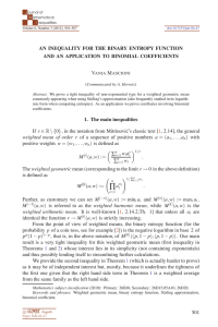 AN INEQUALITY FOR THE BINARY ENTROPY FUNCTION V M