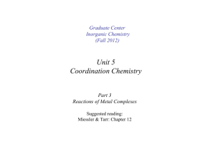 Unit 5 Coordination Chemistry Graduate Center Inorganic Chemistry