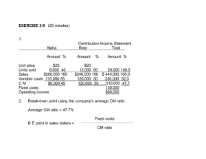 EXERCISE 3-9 1. Contribution Income Statement