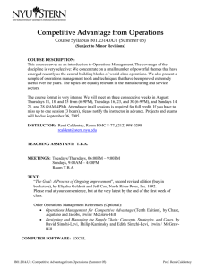 Competitive Advantage from Operations  Course Syllabus B01.2314.0U1 (Summer 05) 