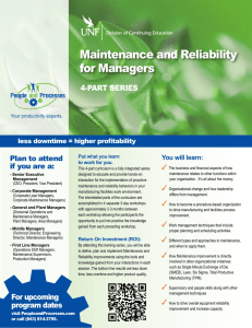 Maintenance and Reliability for Managers 4-pARt SERIES plan to attend