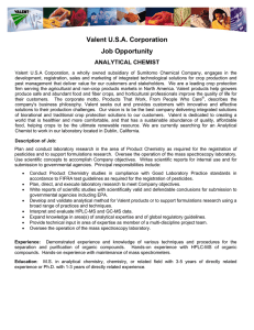 Valent U.S.A. Corporation Job Opportunity ANALYTICAL CHEMIST