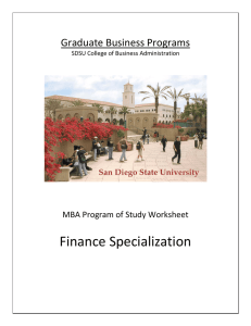 Finance Specialization Graduate Business Programs    MBA Program of Study Worksheet 