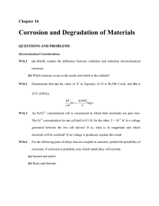 Corrosion and Degradation of Materials Chapter 16 QUESTIONS AND PROBLEMS