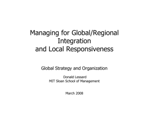 Managing for Global/Regional Integration and Local Responsiveness Global Strategy and Organization