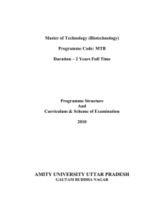 Master of Technology (Biotechnology) Programme Code: MTB