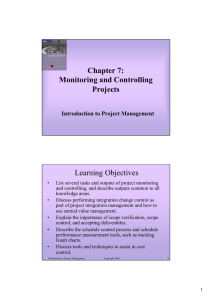 Chapter 7: Monitoring and Controlling Projects Learning Objectives
