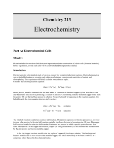Electrochemistry Chemistry 213 Part A: Electrochemical Cells