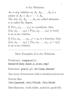 n-Ary Relations An n-ary relation on A , A