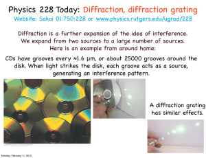 Physics 228 Today: Diffraction, diffraction grating