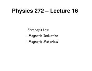 Physics 272 – Lecture 16 •Faraday’s Law • Magnetic Induction • Magnetic Materials
