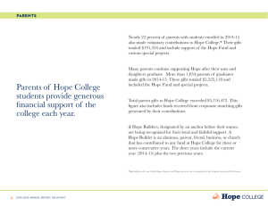 Nearly 22 percent of  parents with students enrolled in... also made voluntary contributions to Hope College.* Their gifts