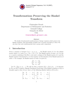 Transformations Preserving the Hankel Transform Christopher French Department of Mathematics and Statistics