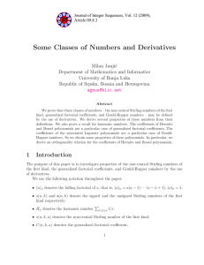 Some Classes of Numbers and Derivatives