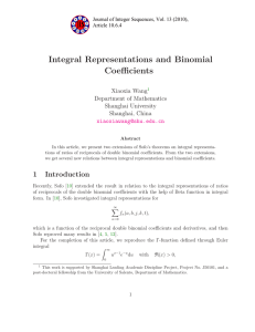 Integral Representations and Binomial Coefficients g Department of Mathematics