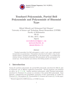 Touchard Polynomials, Partial Bell Polynomials and Polynomials of Binomial Type