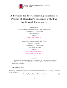A Formula for the Generating Functions of Additional Parameters