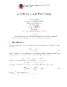 A Note on Cosine Power Sums Mircea Merca Department of Mathematics
