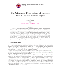 On Arithmetic Progressions of Integers with a Distinct Sum of Digits Italy