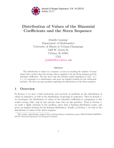 Distribution of Values of the Binomial Coefficients and the Stern Sequence