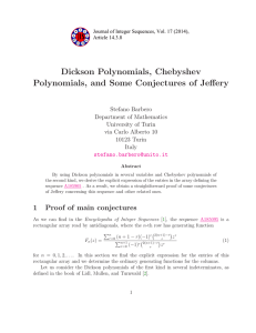 Dickson Polynomials, Chebyshev Polynomials, and Some Conjectures of Jeffery Stefano Barbero