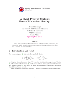 A Short Proof of Carlitz’s Bernoulli Number Identity