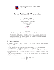On an Arithmetic Convolution Jitender Singh Department of Mathematics Guru Nanak Dev University