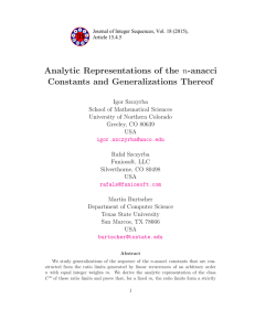 Analytic Representations of the n-anacci Constants and Generalizations Thereof
