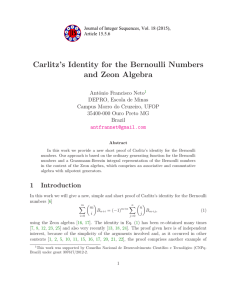Carlitz’s Identity for the Bernoulli Numbers and Zeon Algebra o