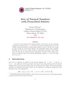 Sets of Natural Numbers with Proscribed Subsets t Department of Mathematics