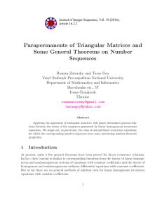 Parapermanents of Triangular Matrices and Some General Theorems on Number Sequences