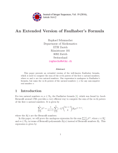 An Extended Version of Faulhaber’s Formula Raphael Schumacher Department of Mathematics ETH Zurich