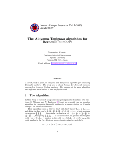 The Akiyama-Tanigawa algorithm for Bernoulli numbers Article 00.2.9