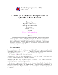 A Note on Arithmetic Progressions on Quartic Elliptic Curves Maciej Ulas Jagiellonian University
