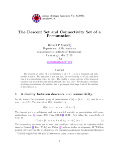 The Descent Set and Connectivity Set of a Permutation Stanley Department of Mathematics