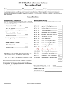 Accounting Clerk 2011-2012 Certificate of Proficiency Worksheet