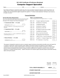 &amp;omputer Support Specialist 2011-2012 Certificate of Proficiency Worksheet