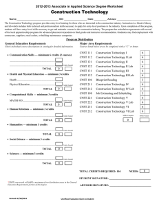 Construction Technology 2012-2013 Associate in Applied Science Degree Worksheet