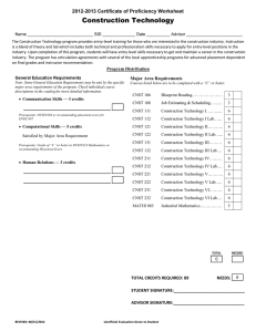 Construction Technology 2012-2013 Certificate of Proficiency Worksheet