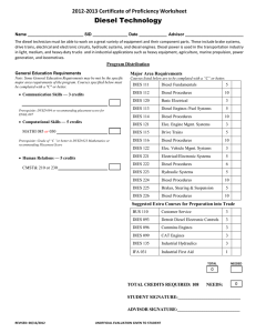 Diesel Technology 2012-2013 Certificate of Proficiency Worksheet