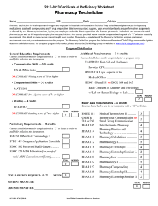 Pharmacy Technician 2012-2013 Certificate of Proficiency Worksheet