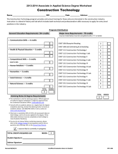 Construction Technology 2013-2014 Associate in Applied Science Degree Worksheet