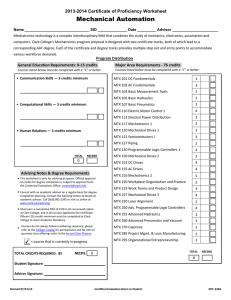 Mechanical Automation 2013-2014 Certificate of Proficiency Worksheet