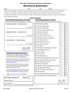 Mechanical Automation 2014-2015 Certificate of Proficiency Worksheet