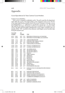 Appendix 468 Course Equivalencies for Texas Common Course Numbers