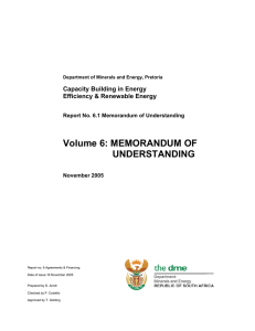 Volume 6: MEMORANDUM OF UNDERSTANDING Capacity Building in Energy Efficiency &amp; Renewable Energy