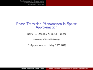 Phase Transition Phenomenon in Sparse Approximation David L. Donoho &amp; Jared Tanner