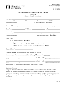 SPECIAL STUDENT REGISTRATION APPLICATION Adults 62