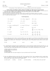 77777 PHYSICS DEPARTMENT PHY 2005 Test 1